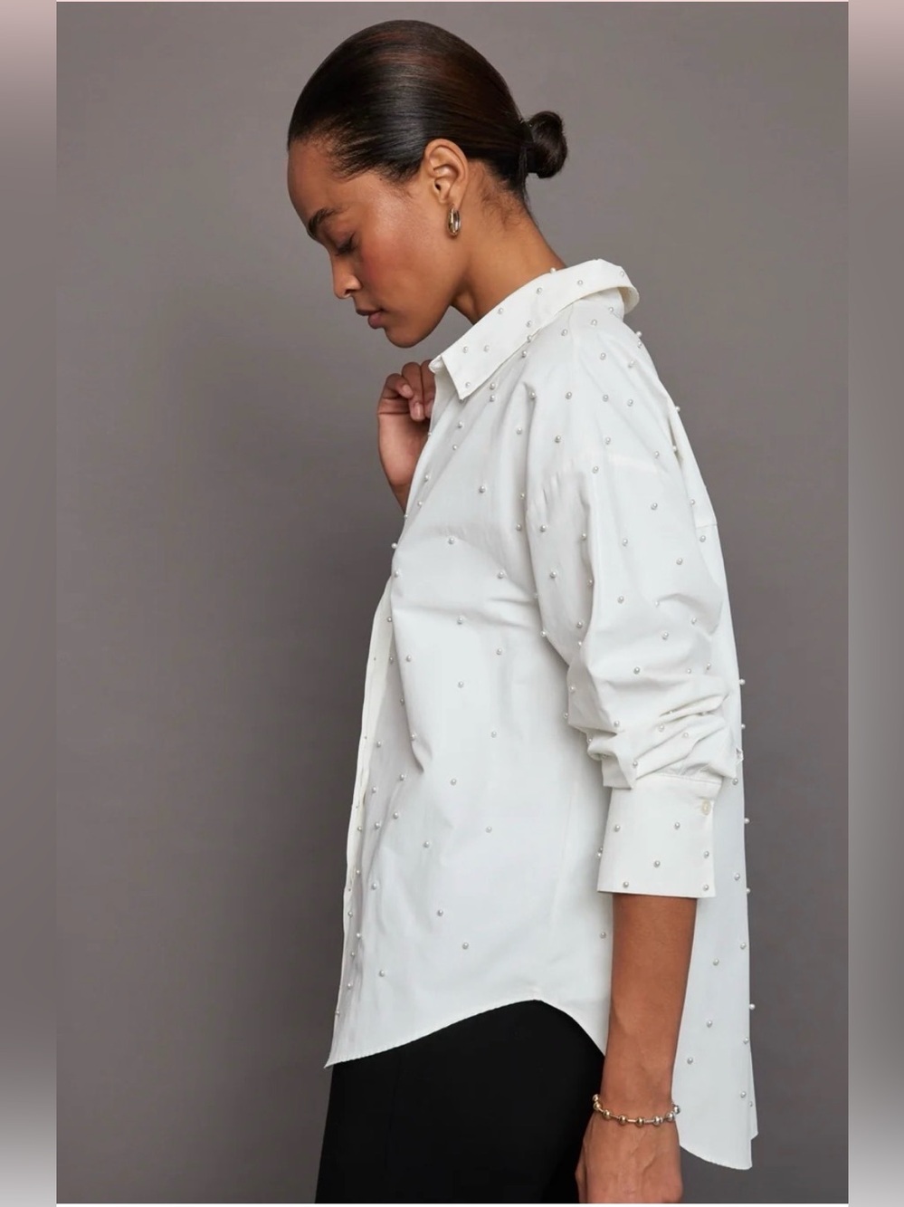FRAME Blouse with Pearl Stud Button Down Shirt Size Small